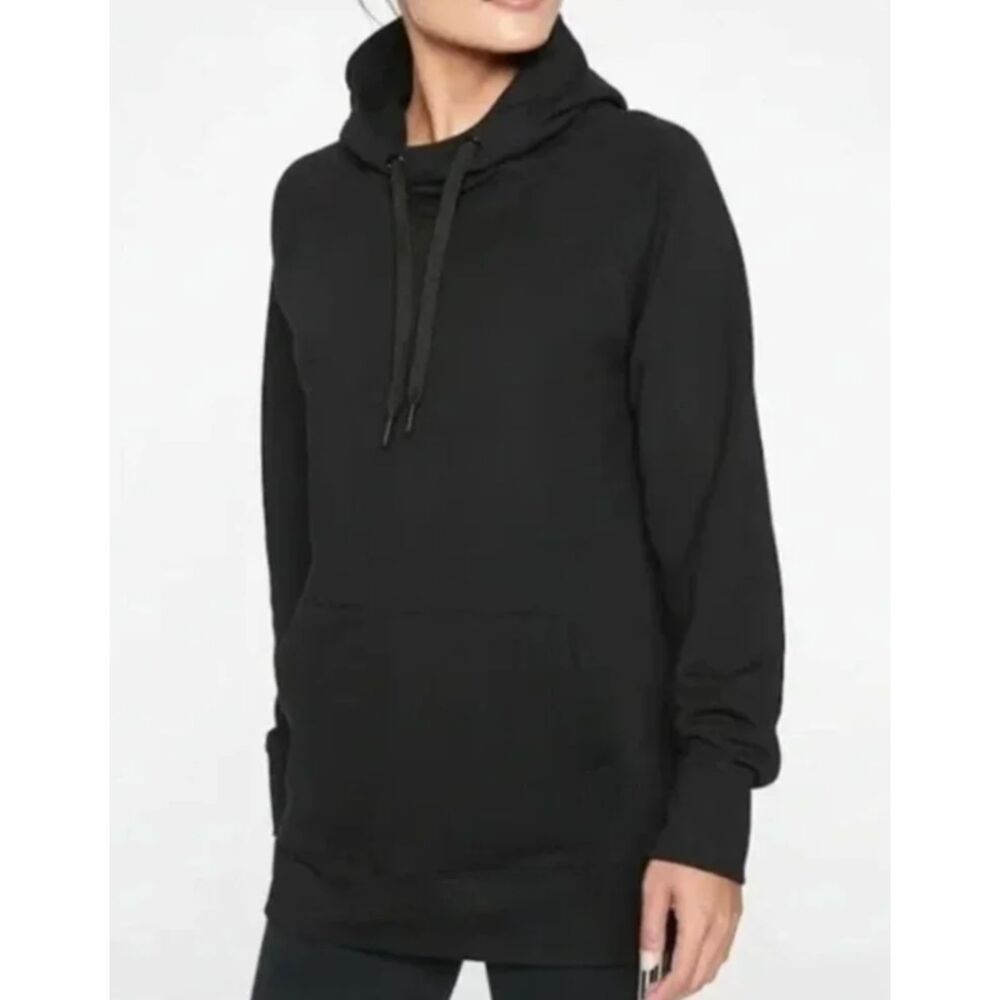 Athleta Medium Black Pullover Hoodie Sweatshirt Fleece Lined Kangaroo Pocket